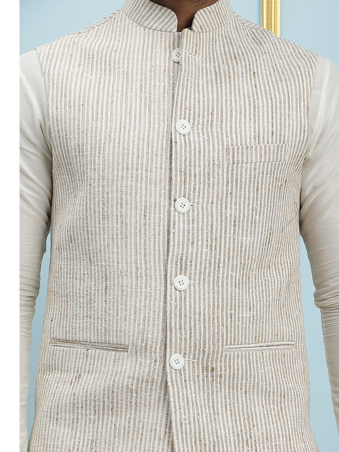 Solid Handwoven Pure Cotton Nehru Jacket