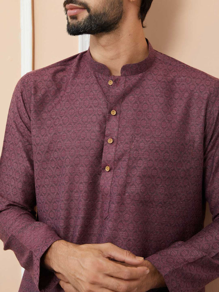 Dark Mauve Ethnic Motifs Silk Jacquard Woven Design Straight Kurta