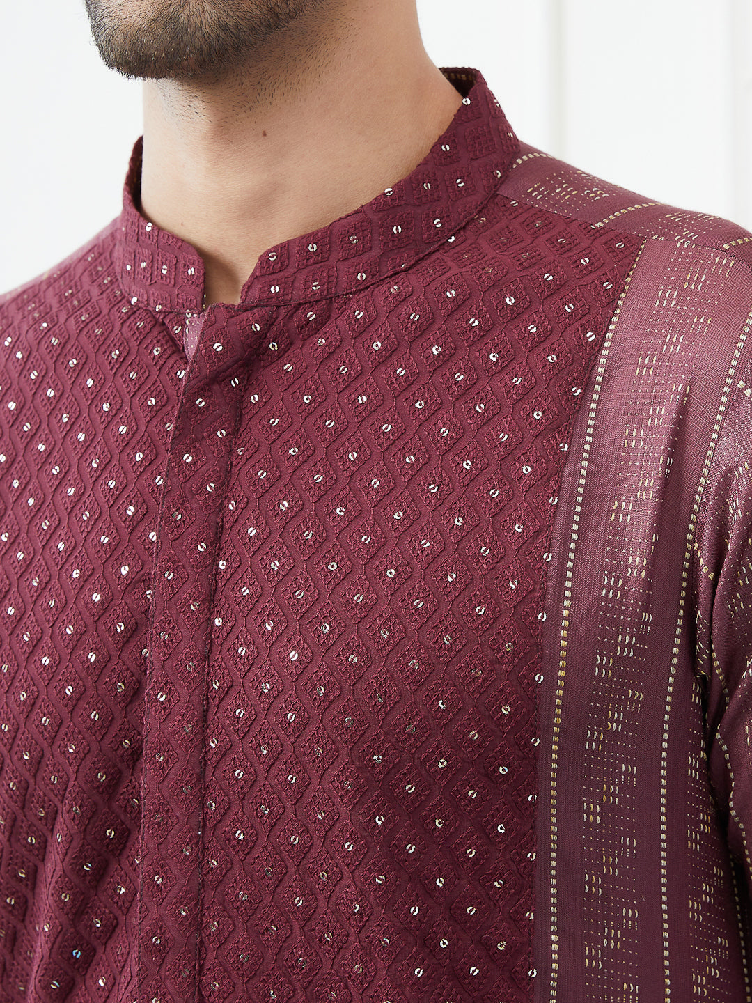 Embroidered Sequin and Thread Worked Straight Kurta with Pyjama