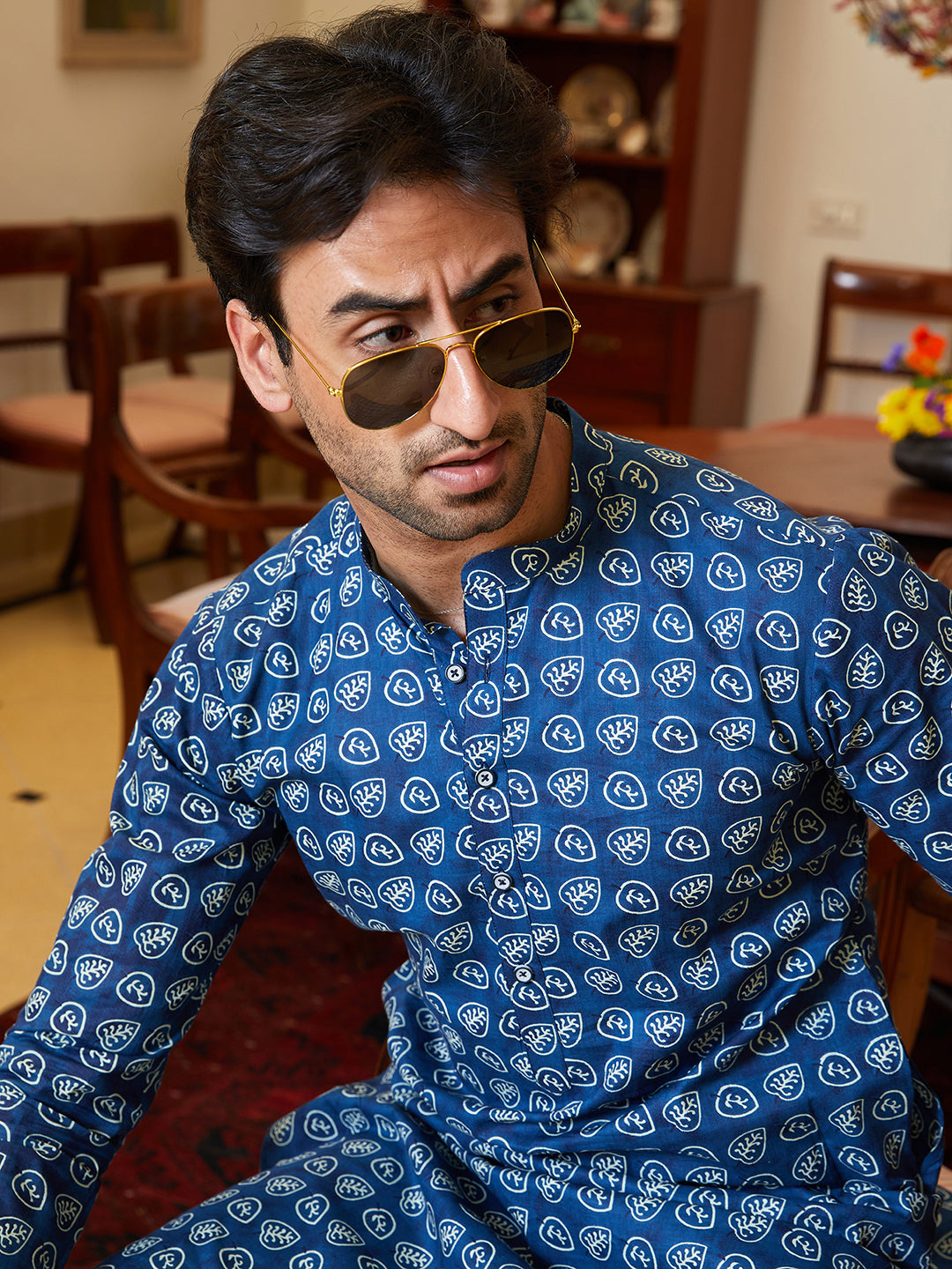 Leaf Printed Pure Cotton Straight Kurta