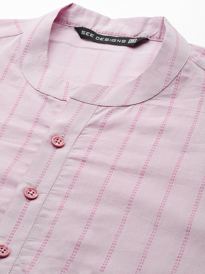 Pink Stripe Printed Straight kurta