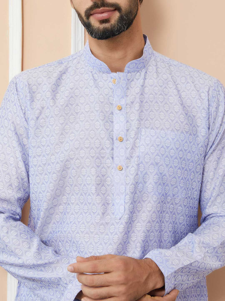 Periwinkle Blue Ethnic Motifs Silk Jacquard Woven Design Straight Kurta