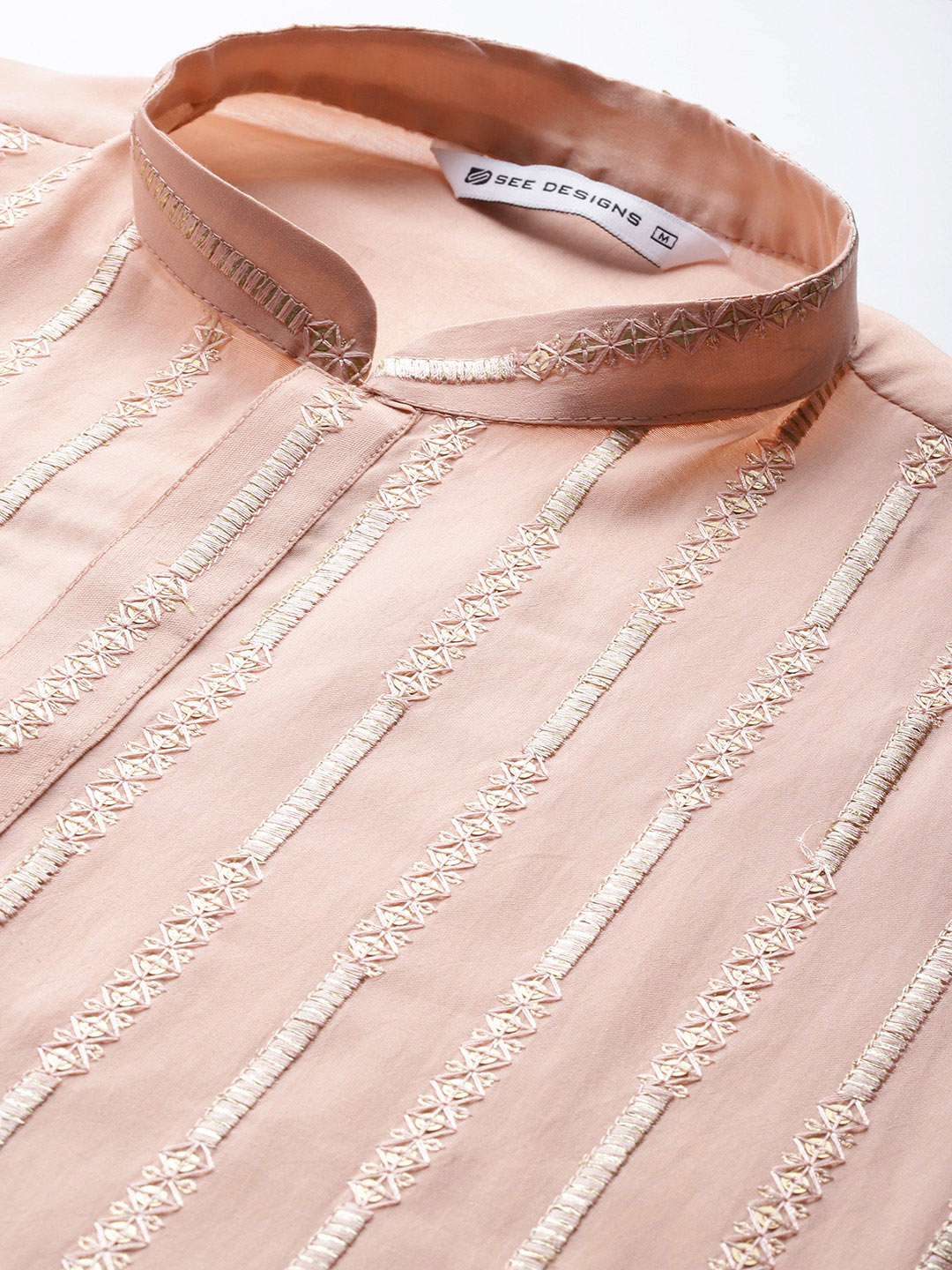 Men’s Pink Chanderi Silk Kurta with Sequin Embroidery, Paired with Pyjama