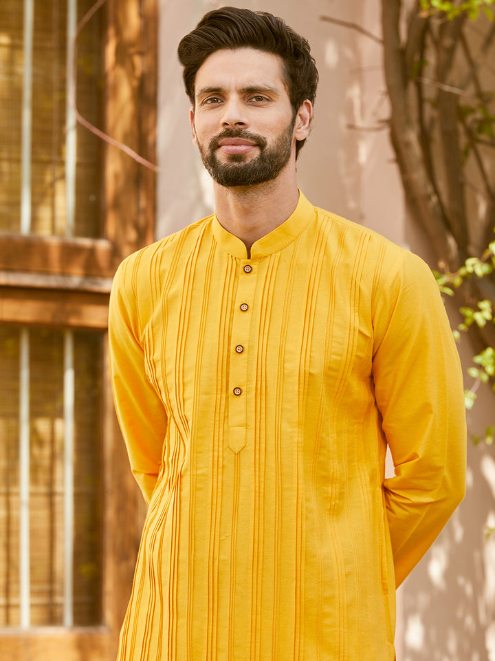 Pintuck Cotton Silk Straight Kurta with Pyjama