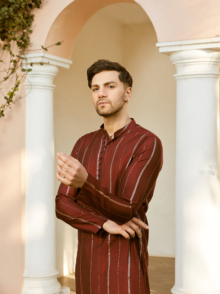 Sequins Embroidered Pure Chanderi Silk Straight Kurta