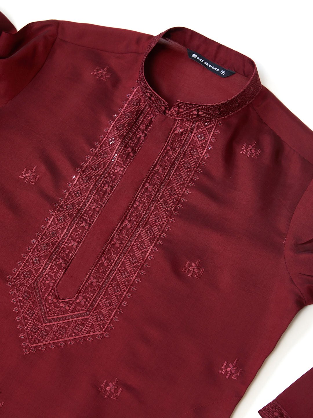 Maroon Embroidered Chanderi Silk Straight Kurta