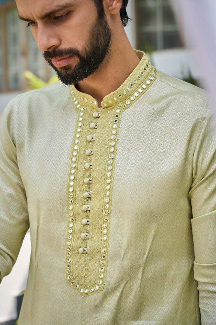 Pure Cotton Woven Kurta with Sequins Embroidered Yoke Design