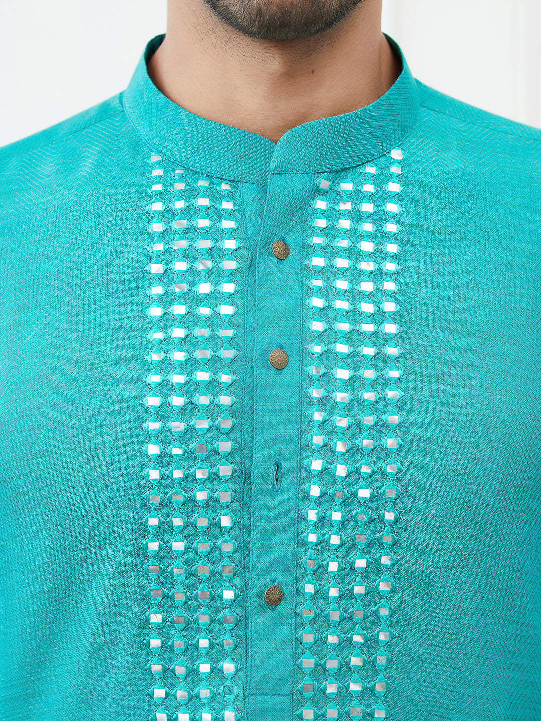 Embroidered Sequin Mirror Worked Pure Cotton Straight Kurta