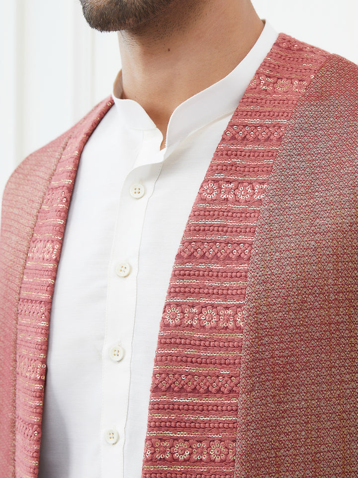 Pure Cotton Straight Kurta & Pyjama with Woven Jacquard Nehru Jacket