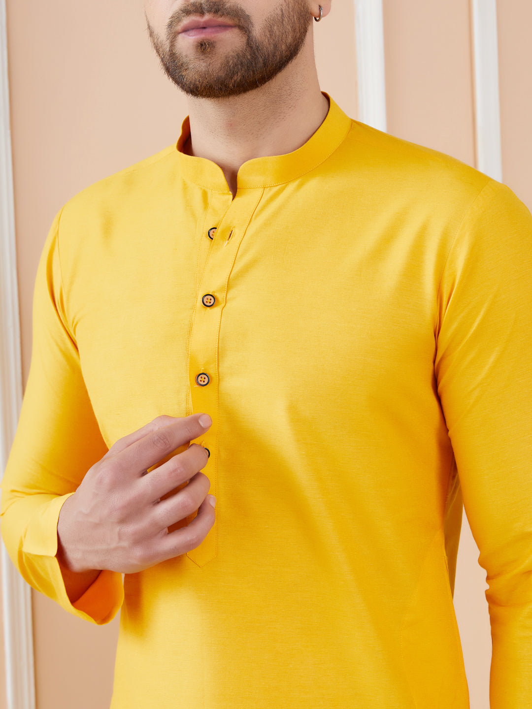 Yellow Cotton Solid Straight Kurta with Pyjama