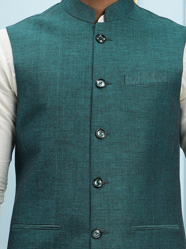 Solid Woven Silk Nehru Jacket