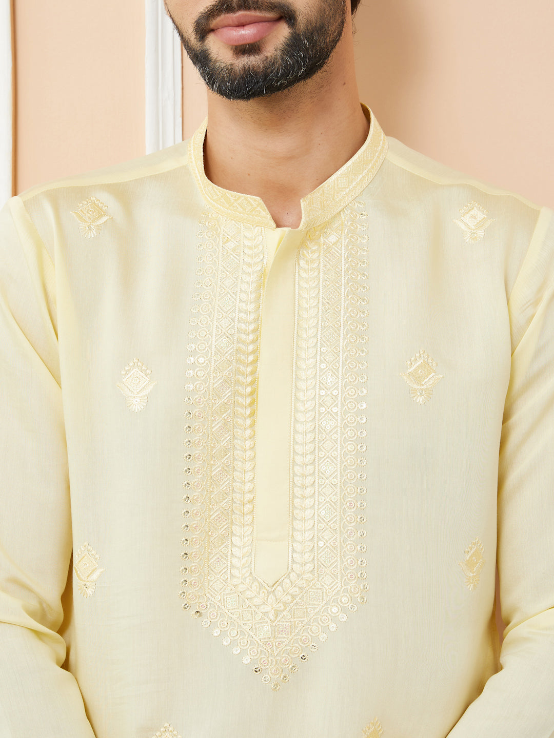 Yellow Embroidered Chanderi Silk Straight Kurta