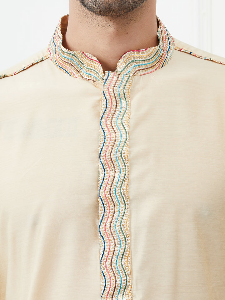 Solid Pure Cotton Straight Kurta with Embroidered Flacked and Pyjama