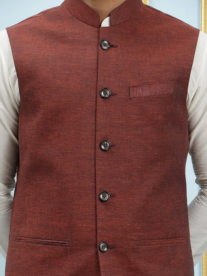 Solid Woven Silk Nehru Jacket