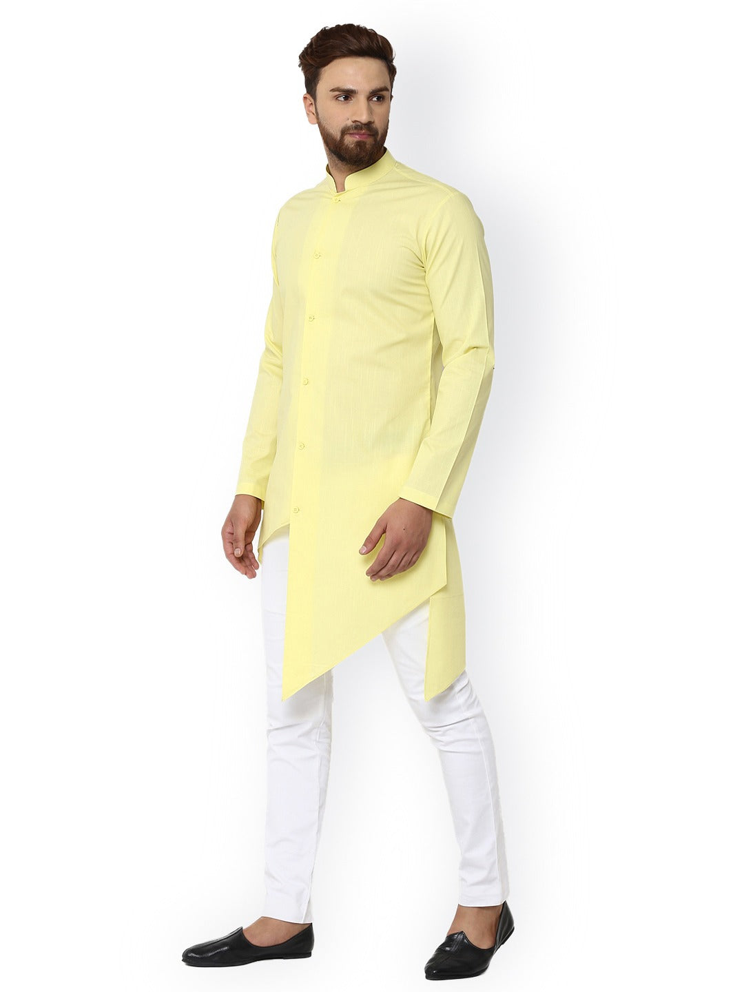 Yellow Solid Straight Asymmetric Kurta