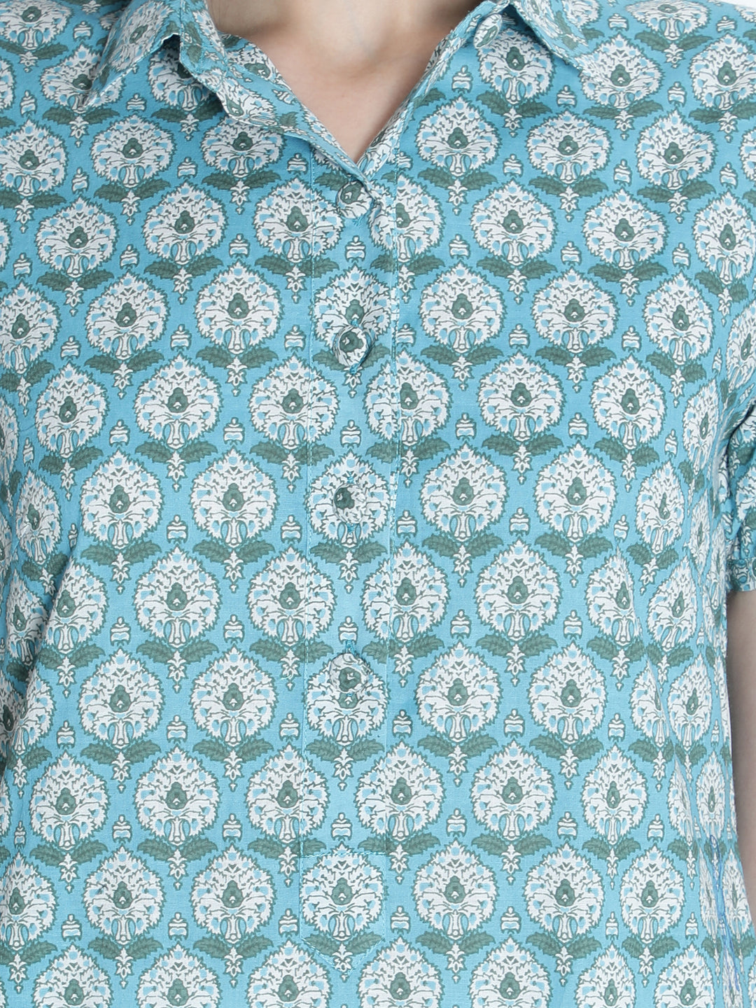 Light Blue Floral Printed Midi Kurta