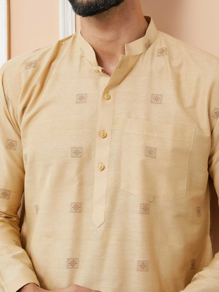 Beige Cotton Handloom motifs Straight Kurta