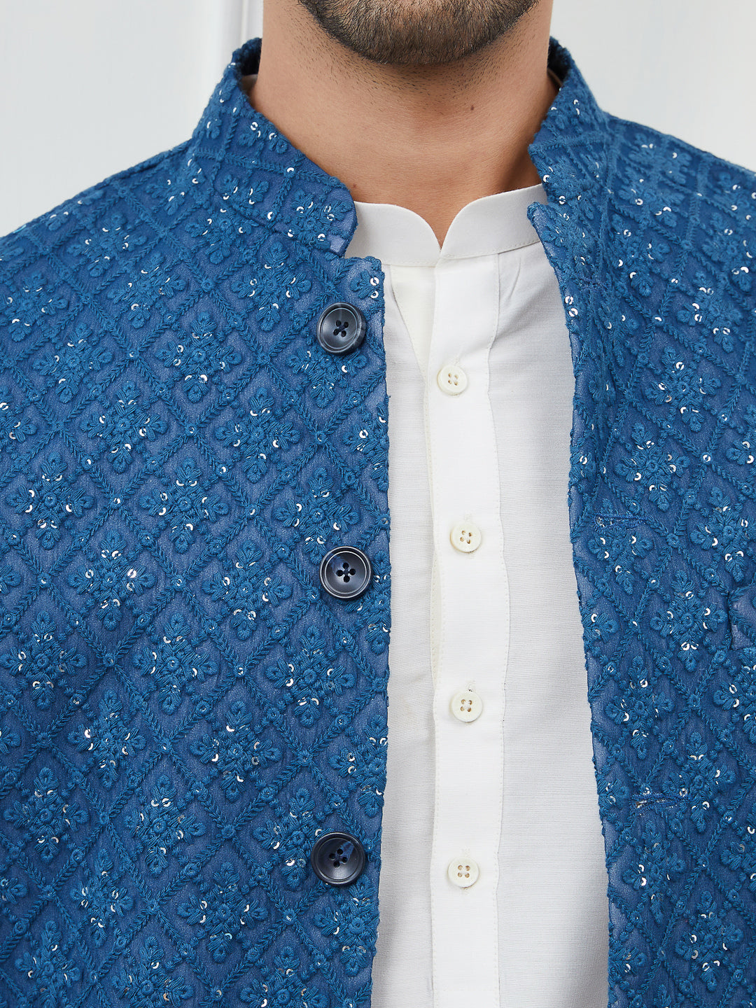 Sequins Embroidered Nehru Jacket