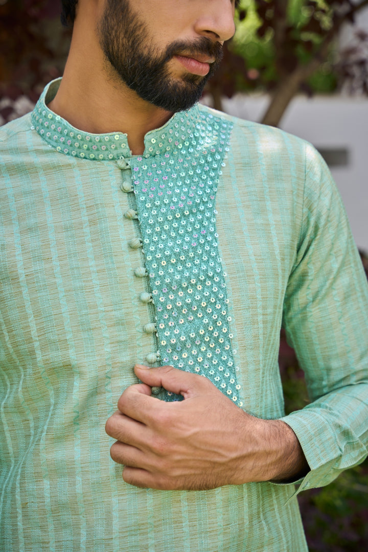 Pure Cotton Woven Kurta with Sequins Embroidered Yoke Design