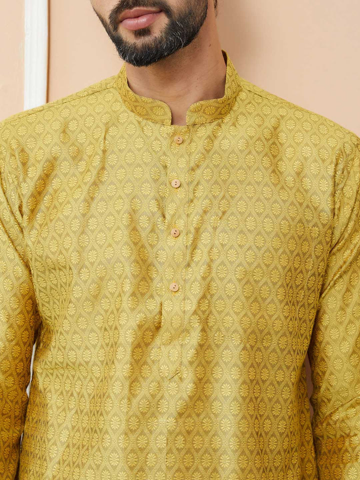 Yellow Ethnic Motifs Silk Jacquard Woven Design Straight Kurta