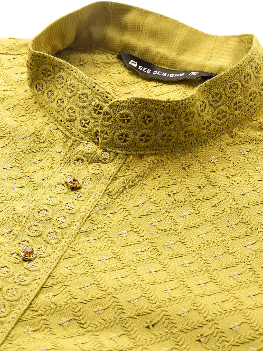 Lime Green Sequin Embroidered Rayon Kurta, Paired with Pyjama