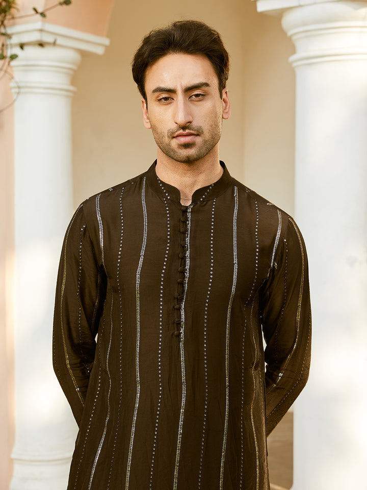 Sequins Embroidered Pure Chanderi Silk Straight Kurta with Pyjama