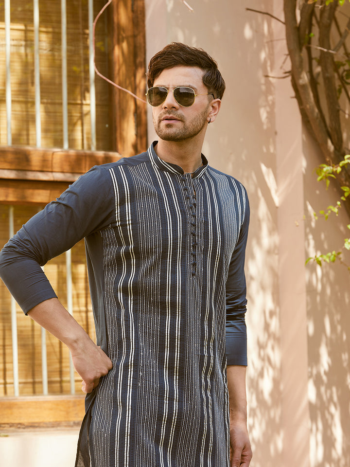 Gota Strips and Sequins Embroidered Pure Cotton Straight Kurta