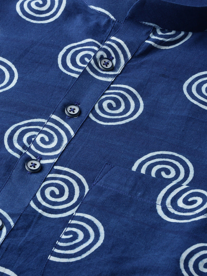 Royal Blue Hand Block Printed straight Sustainable kurta