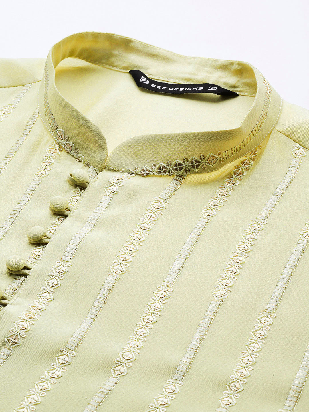 Men's Pista Green Sequin Embroidered Chanderi Silk Kurta, Paired with Pyjama