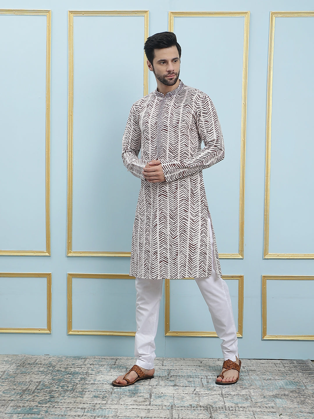 Printed Pure Cotton Straight Kurta with Embroidered Flacket