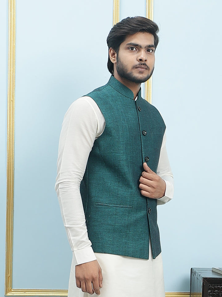 Solid Woven Silk Nehru Jacket