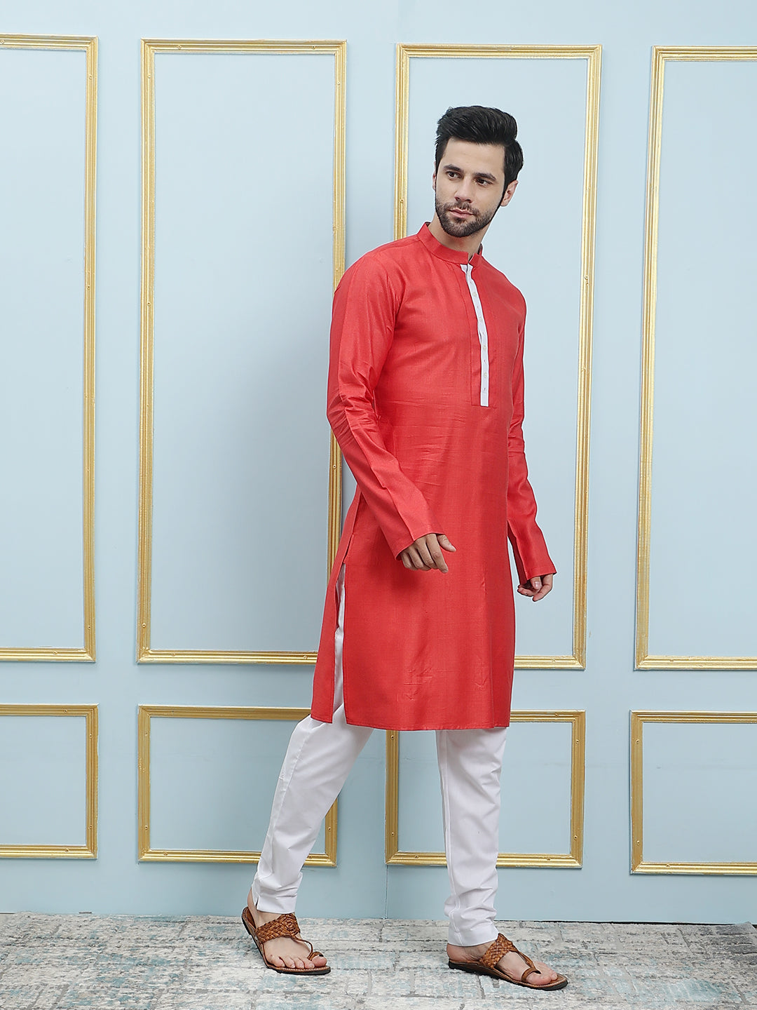 Solid Cotton Silk Straight Kurta