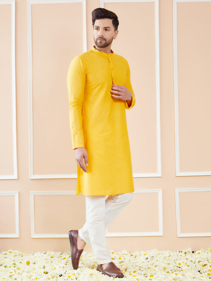 Mustard Cotton Solid Straight Kurta