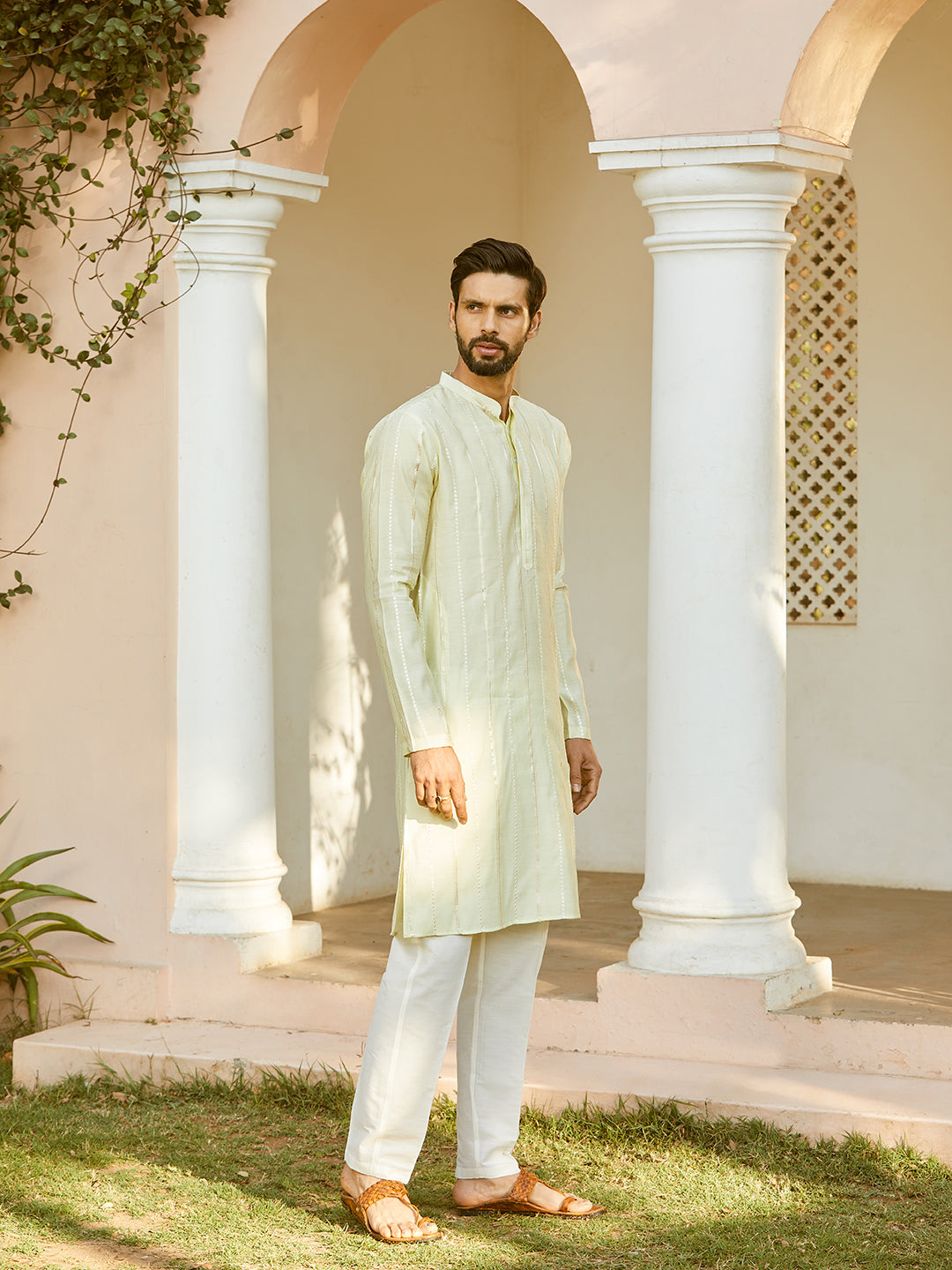 Sequins Embroidered Pure Chanderi Silk Straight Kurta with Pyjama