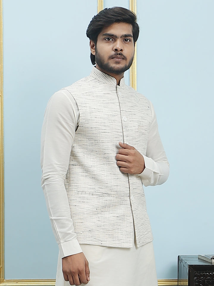 Solid Handwoven Pure Cotton Nehru Jacket