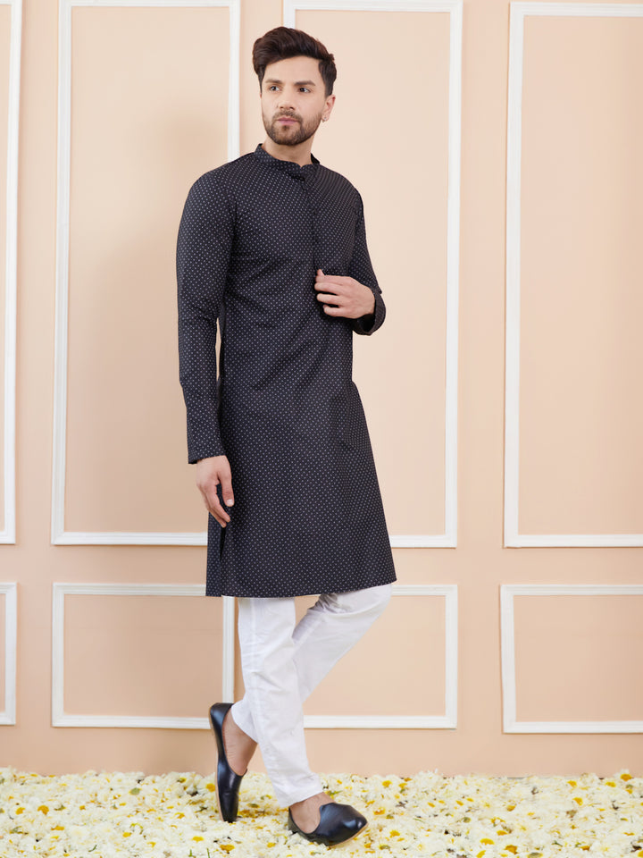 Black Printed Cotton Straight Kurta