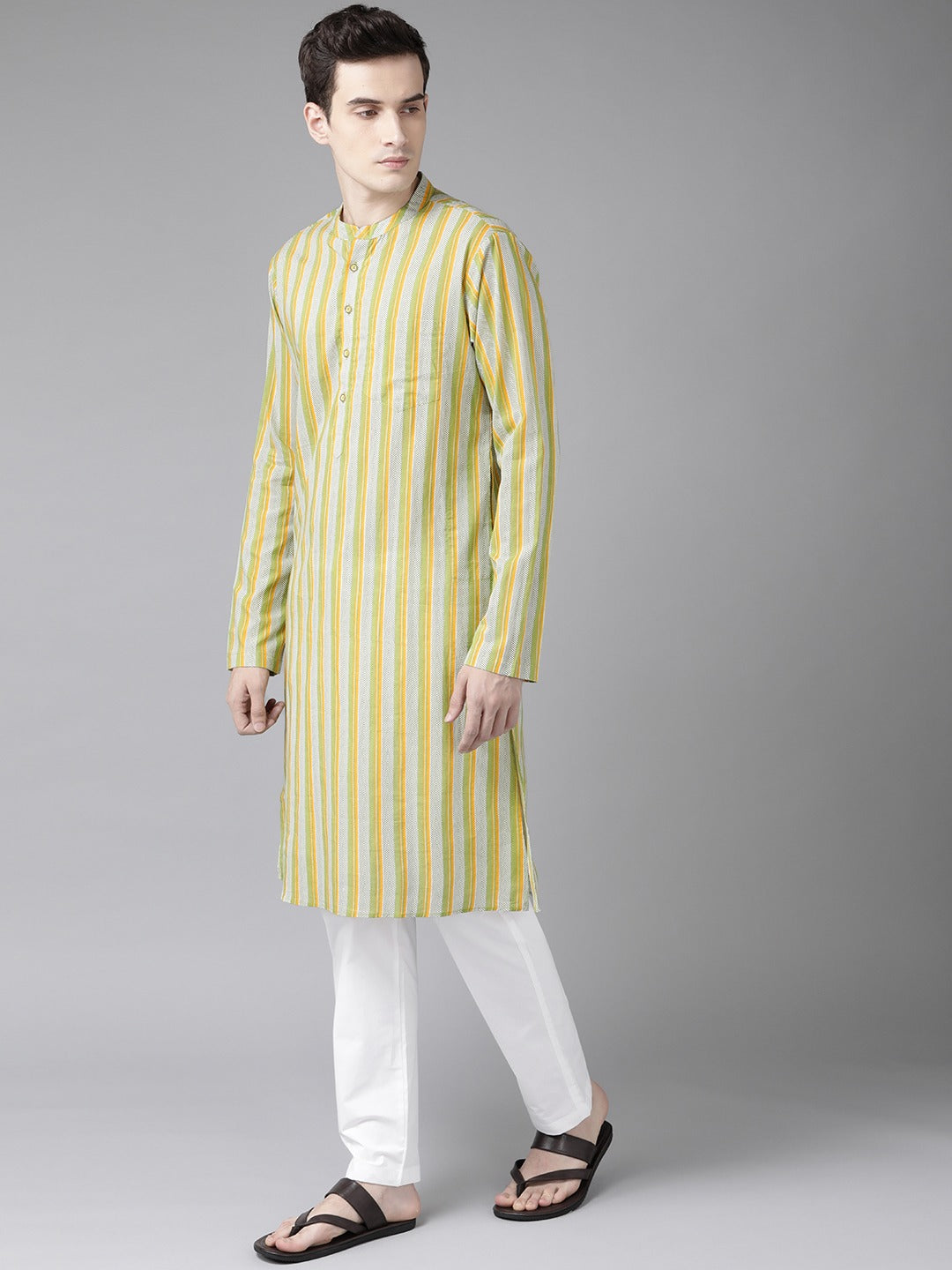 Yellow And White Printed Straight Kurta