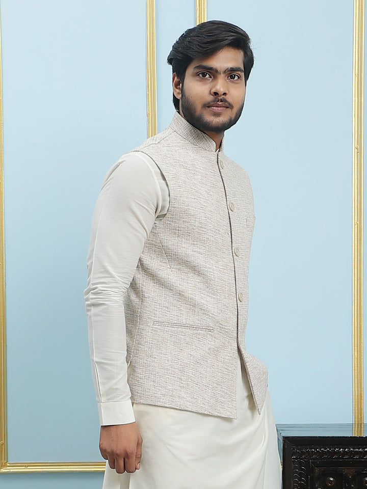 Solid Handwoven Pure Cotton Nehru Jacket