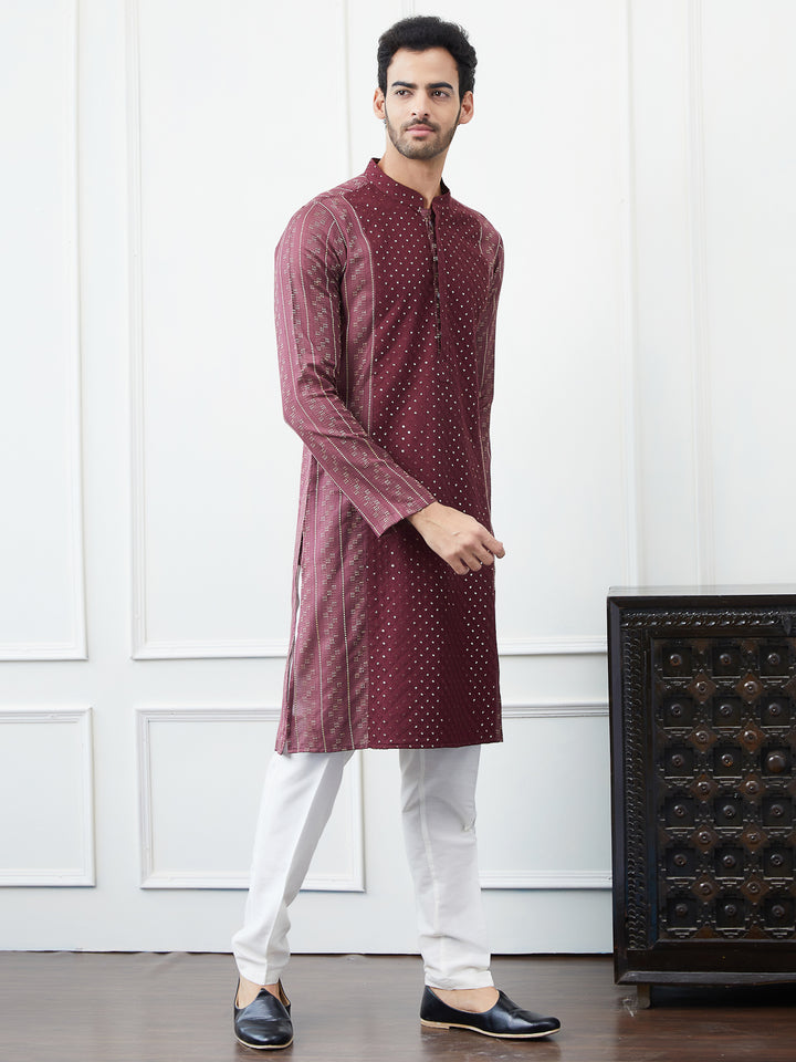 Embroidered Sequin and Thread Worked Straight Kurta with Pyjama