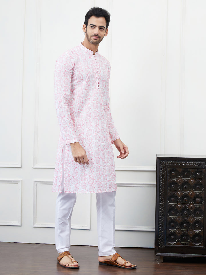 Embroidered Pure Cotton Straight Kurta with Pyjama