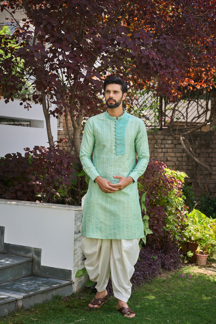 Pure Cotton Woven Kurta with Sequins Embroidered Yoke Design