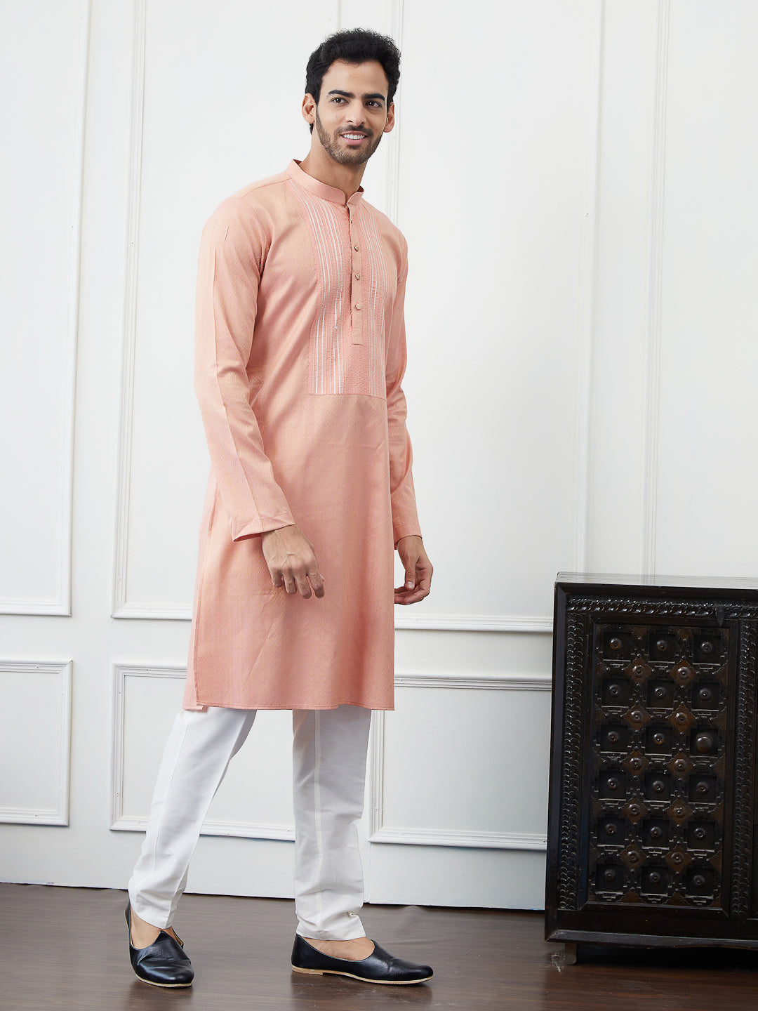 Embroidered Sequin and Thread Worked Pure Cotton Straight Kurta with Pyjama