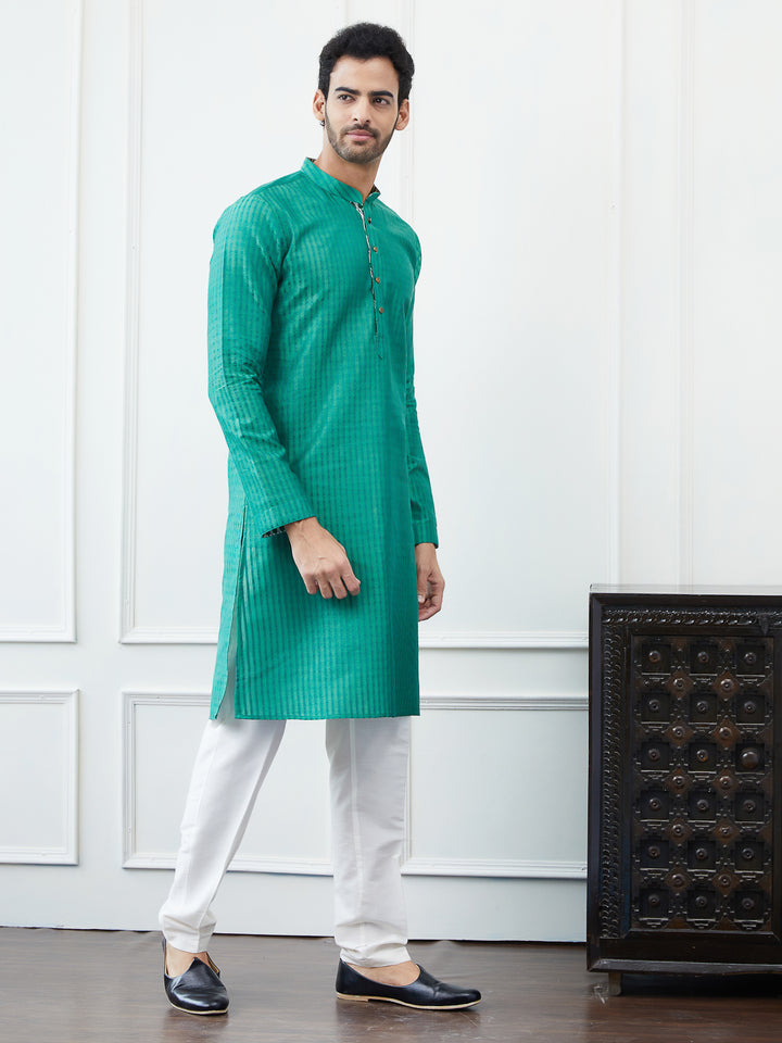 Thread Worked Cotton Silk Straight Kurta with Pyjama