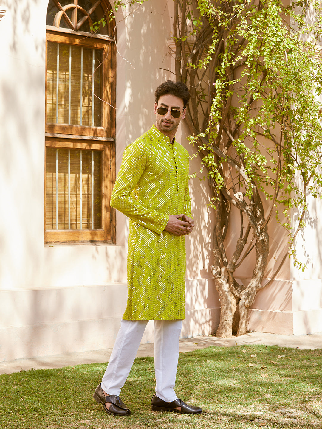 Sequins Embroidered Rayon Straight Kurta with Pyjama