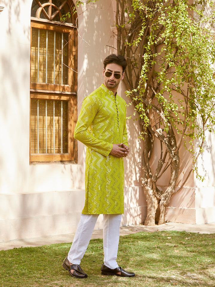 Sequins Embroidered Rayon Straight Kurta with Pyjama