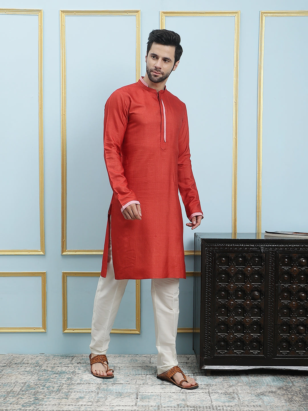 Solid Cotton Silk Straight Kurta