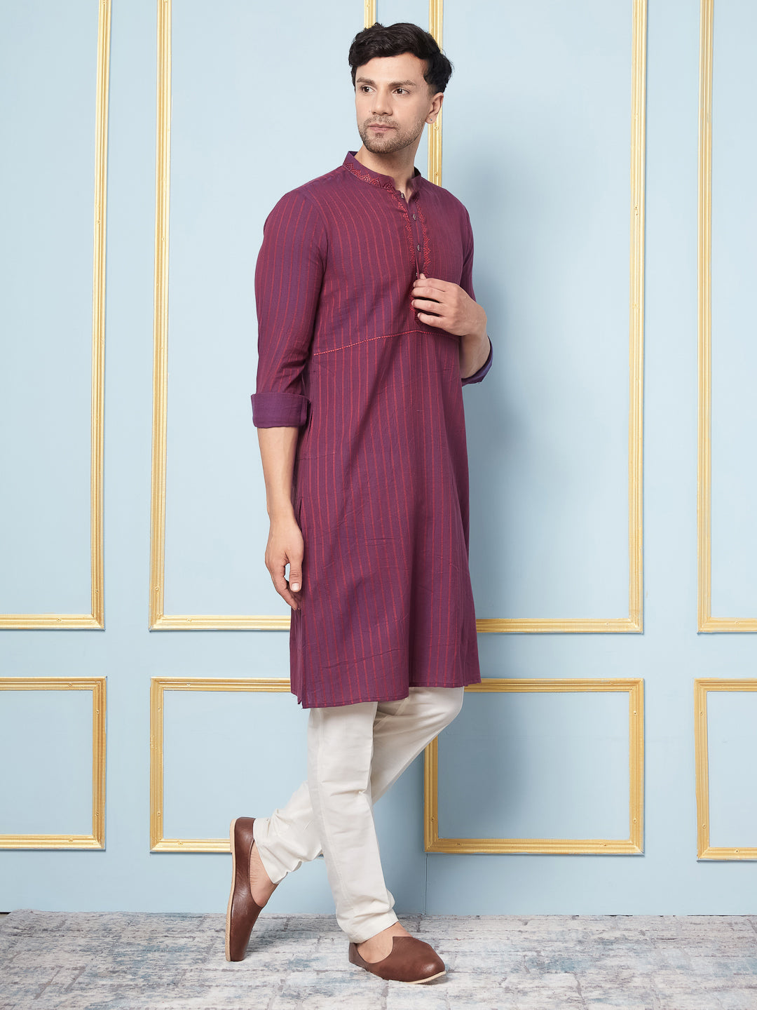 Straight Cotton Silk Kurta with Embroidered Neck Design