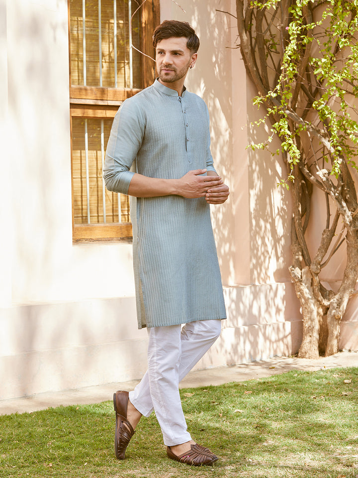 Pintuck Cotton Silk Straight Kurta with Pyjama