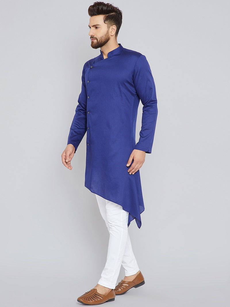 Blue Asymmetric Pure Cotton Kurta