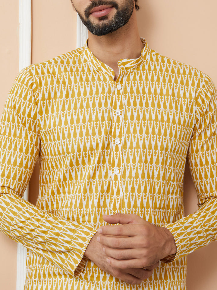 Yellow Printed Pure Cotton Straight Kurta